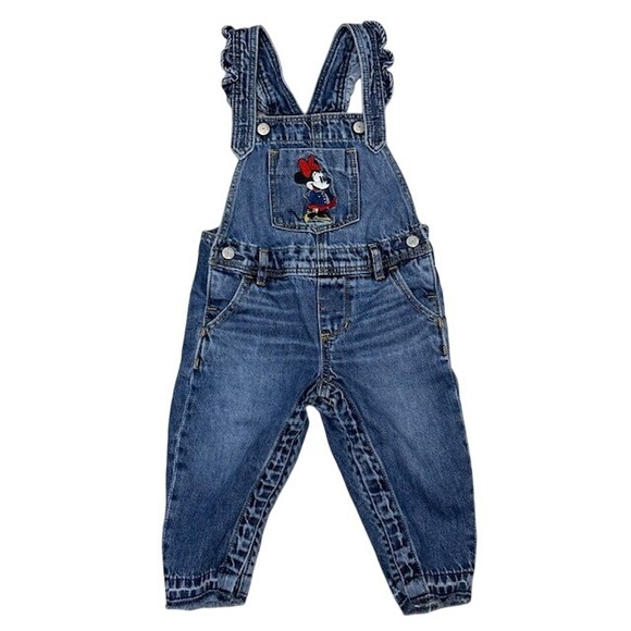 Baby Gap Other - Baby Gap Disney Minnie Mouse Denim Overalls Ruffle Straps Blue Toddler 2T